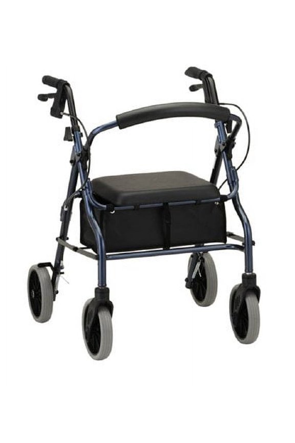 NOVA Zoom Rollator Walker with 20 Seat Height, Rolling Walker with Locking Hand Brakes, Padded Seat and 8" Wheels, Color Blue