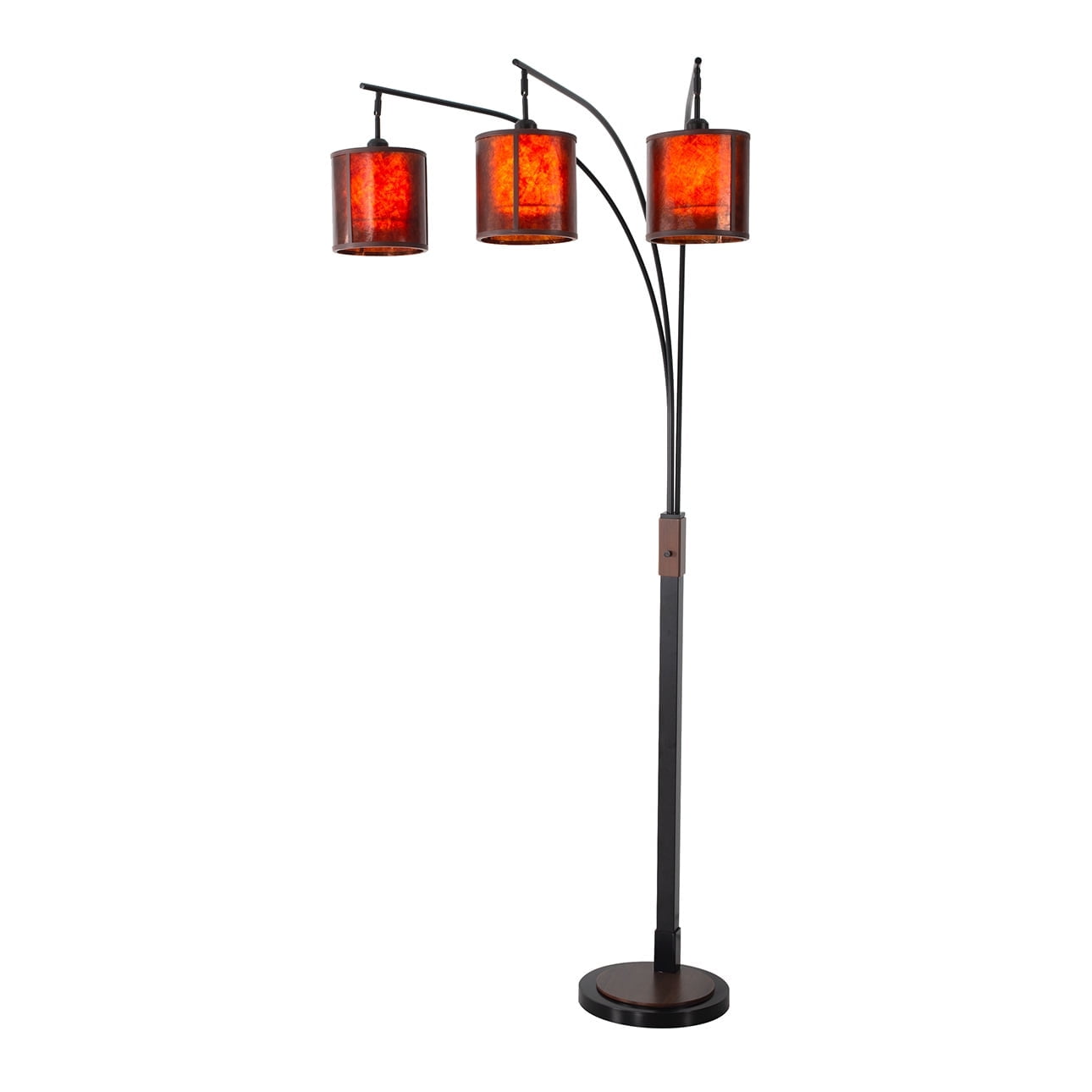 Gunmetal Arc Floor Lamp with Amber Mica Shades and Smart Control, 3-Light