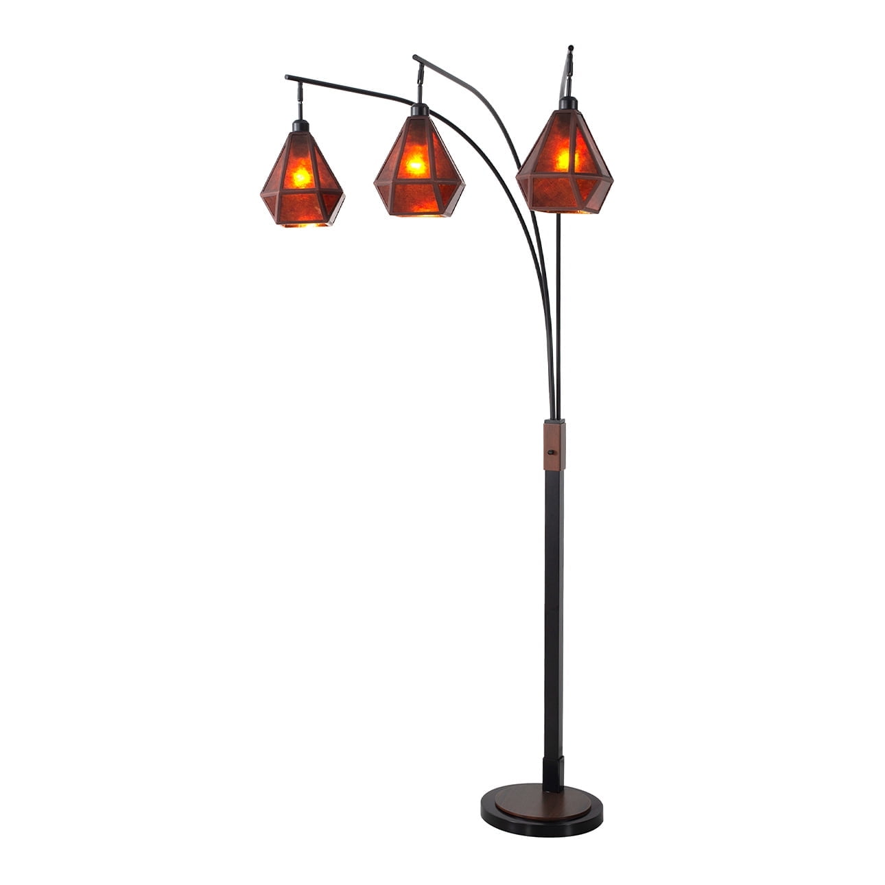 Expresso Bronze 3-Light Arc Floor Lamp with Amber Mica Shades