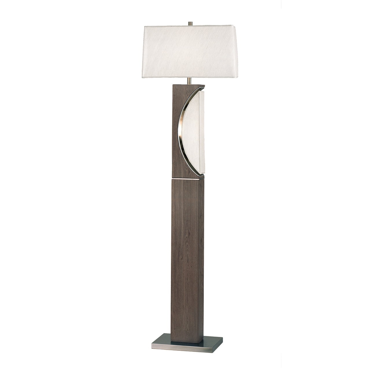 Charcoal Gray and Brushed Nickel 2-Light Floor Lamp with Off White Linen Shade