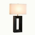 thumbnail image 1 of NOVA of California Julie Standing Table Lamp - Dark Walnut Wood Finish, Weathered Brass, White Linen Shade, 1 of 7
