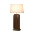 thumbnail image 1 of Laurel Table Lamp - Dark Walnut Wood Finish Weathered Brass White Linen Shade, 1 of 11