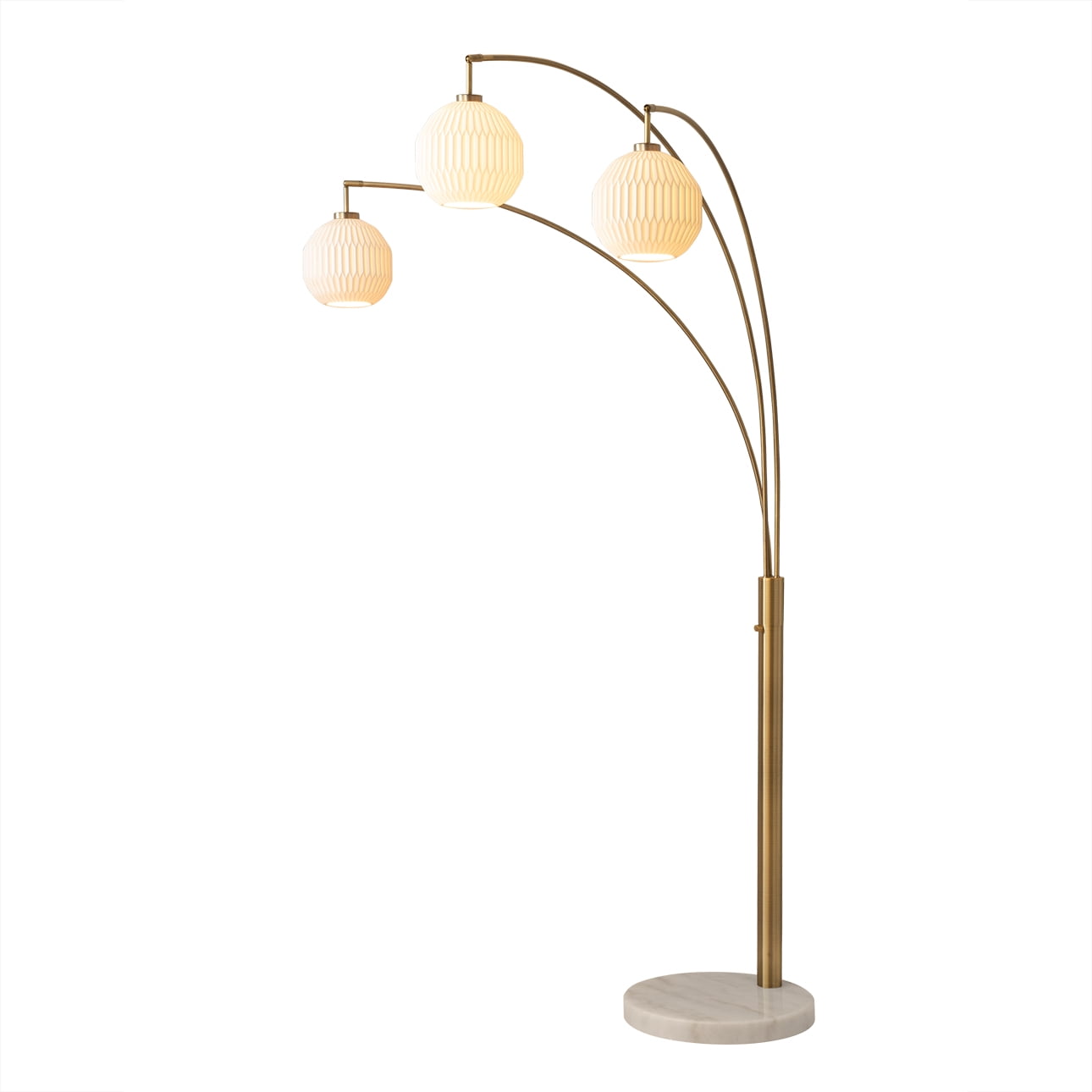 NOVA of California Moraga 3 Light Arc Floor Lamp - 85", Bone Porceliain, Weathered Brass & Walnut, 4-Way Rotary Switch, Marble base