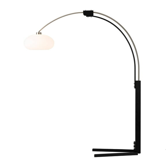 NOVA OF CALIFORNIA Morelli Arc Floor Lamp - 84", Satin Nickel & Black, Dimmer Switch, V-base