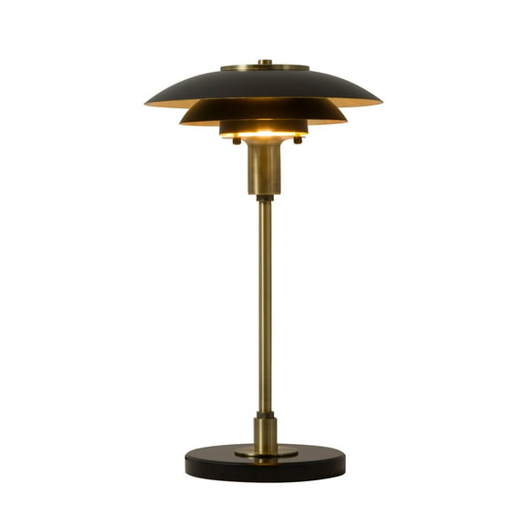 Rancho Mirage Table Lamp - Matte Black & Gold-Leaf Shade Weathered Brass