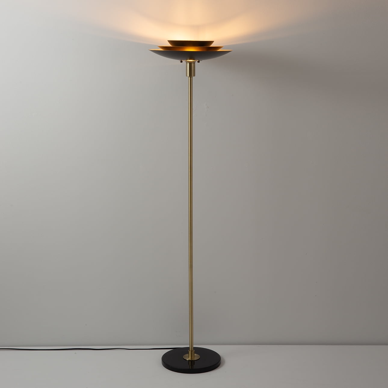 Matte Black and Brass Torchiere Floor Lamp with Alexa Compatibility