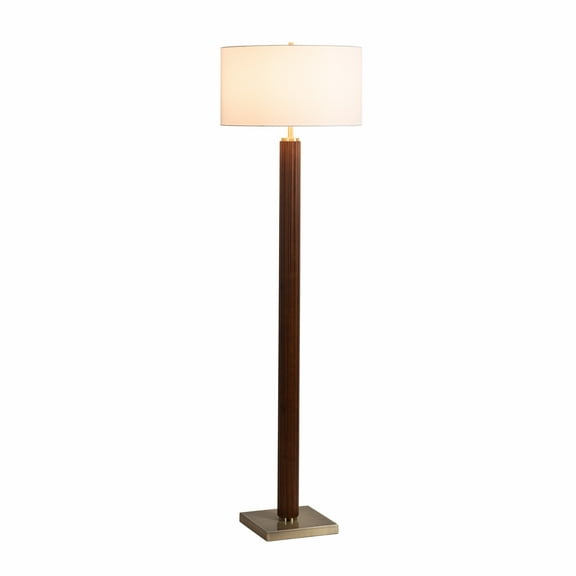 NOVA OF CALIFORNIA Tambo Floor Lamp - Dark Walnut Wood Finish, Weathered Brass, White linen Shade