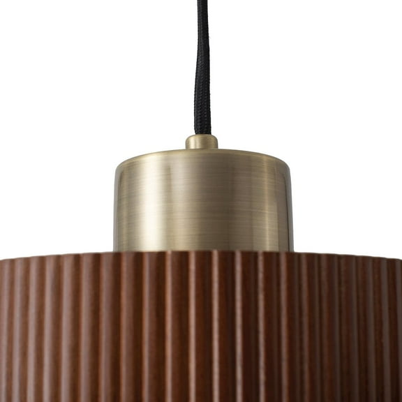 NOVA OF CALIFORNIA Tambo Pendant Light - Dark Walnut Wood Finish, Weathered Brass, 10" Diameter