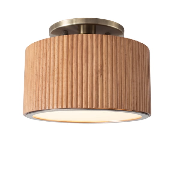NOVA OF CALIFORNIA Tambo Semi-Flush Mount Ceiling Light - Natural Ash Wood Finish, Weathered Brass