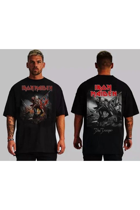 IRON MAIDEN TROOPER HARD ROCK T SHIRTS FRONT AND BACK PRINT