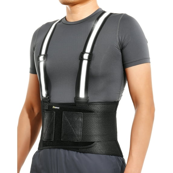 Fitomo Waist Brace Back Brace with Reflective Belt and 7 Splints, for Work Outdoor Running Motorcycle Size L