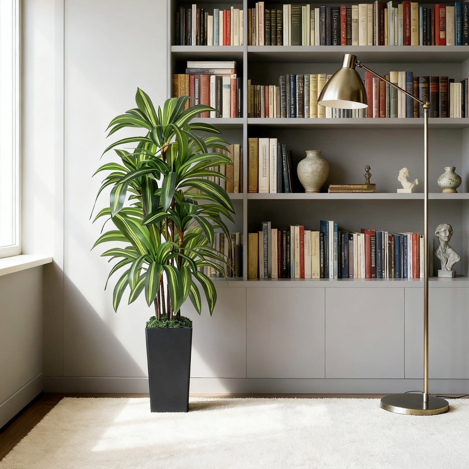 NOVAROOT Artificial Dracaena Tree 5FT, Faux Tree with Black Tall Planter, Fake Tropical Floor Plant, Artificial Silk Tree for Home Office Living Room Decor Indoor