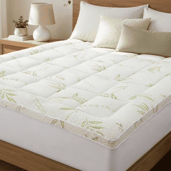 NOVASTILE Bamboo Viscose Cooling Pillow Top Mattress Pads, Queen - 550 GSM, Deep Pocket 8-21 inch