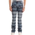 thumbnail image 1 of NOVASTILE Men's Slim fit Straight leg Stretch Denim Jeans Cargo Pockets Distressed All Over Frayed Ripped Patchwork Stacked Design Streetwear Light Wash Statement Pants M5 Blue 32, 1 of 4