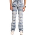 thumbnail image 1 of NOVASTILE Men's Stacked Flare Jeans, Light Wash Frayed Patchwork Denim, 1 of 5