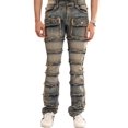 thumbnail image 1 of NOVASTILE Men's Stacked Flare Jeans, Vintage Tinted Frayed Patchwork Denim, 1 of 5