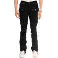 thumbnail image 1 of NOVASTILE Men's Slim fit Straight leg Stretch Denim Jeans Cargo Pockets Distressed All Over Frayed Ripped Patchwork Stacked Design Streetwear Statement Pants M5 Black 28, 1 of 5