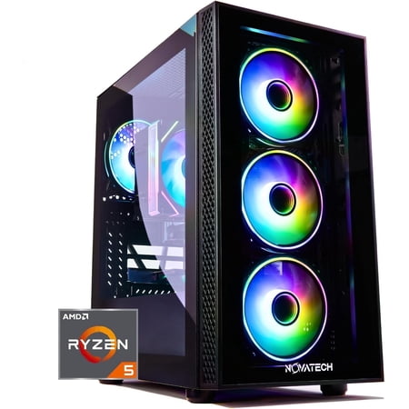 NOVATECH Phantom - Prebuilt Gaming PC Desktop Computer - AMD Ryzen 7 5700G - 16GB RAM DDR4-512GB M.2 SSD WiFi/BT, Win 11 Pro - Gaming Computer Tower, Pre Built PC Gaming - 1 Year Warranty