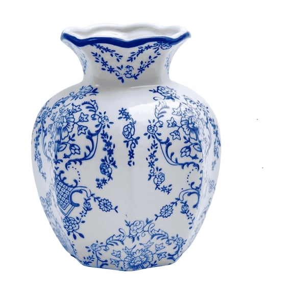 Blue and White Ceramic Bud Vase 5.9" Chinoiserie Decorative Vase for Home Decor, NOVATRAX