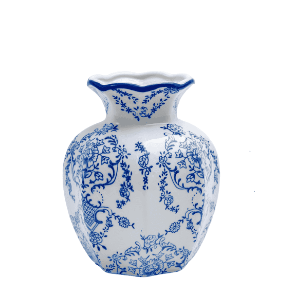 Blue and White Ceramic Bud Vase 5.9" Chinoiserie Decorative Vase for Home Decor, NOVATRAX