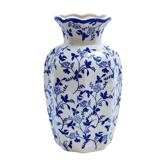 Blue and White Ceramic Vase, 9.45 in Decorative Flower Vase for Home Decor, NOVATRAX