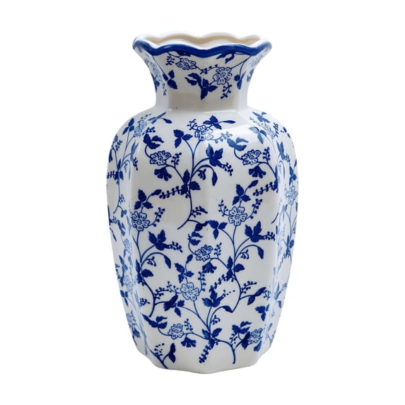 Blue and White Ceramic Vase, Decorative Flower Vase for Home Decor, Porcelain Style, 9.45 in Tall, NOVATRAX