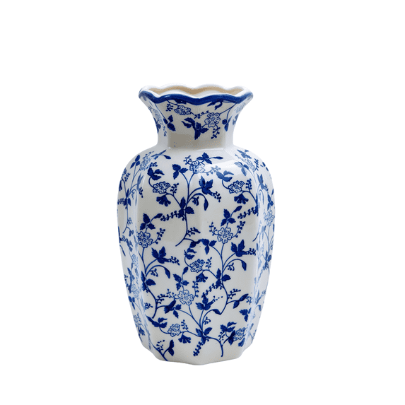 NOVATRAX Large Blue-White Ceramic Vase, Tall Decorative Flower Vase for Home Decor, 9.45"