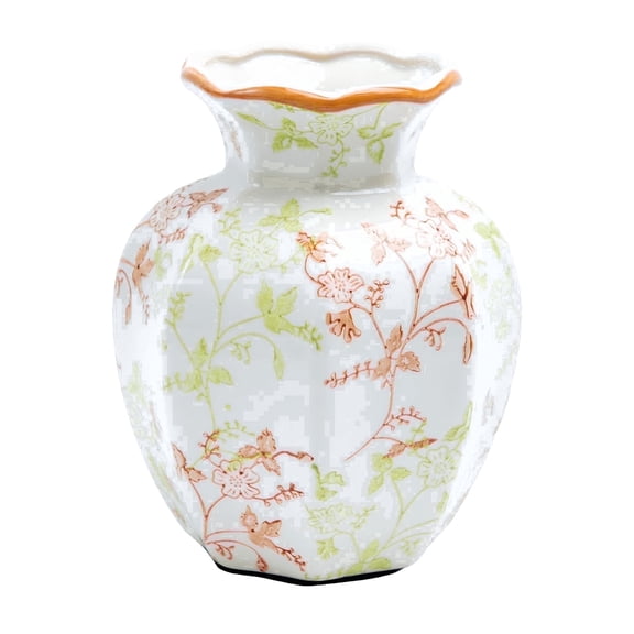 Green Ceramic Vase, 5.9 in Small Tabletop Flower Vase with Floral Design, NOVATRAX