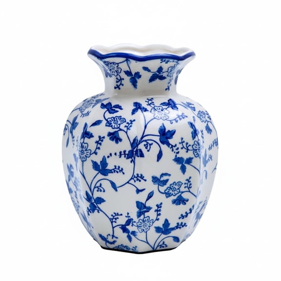 Blue and White Ceramic Vase, Small Decorative Flower Vase for Home Decor, Porcelain Style, 5.9 in, NOVATRAX