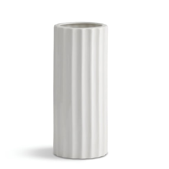 NOVATRAX Tall Ribbed White Ceramic Vase 8.8IN, Modern Minimalist Narrow Neck Decorative Vase for Pampas Grass and Home Decor