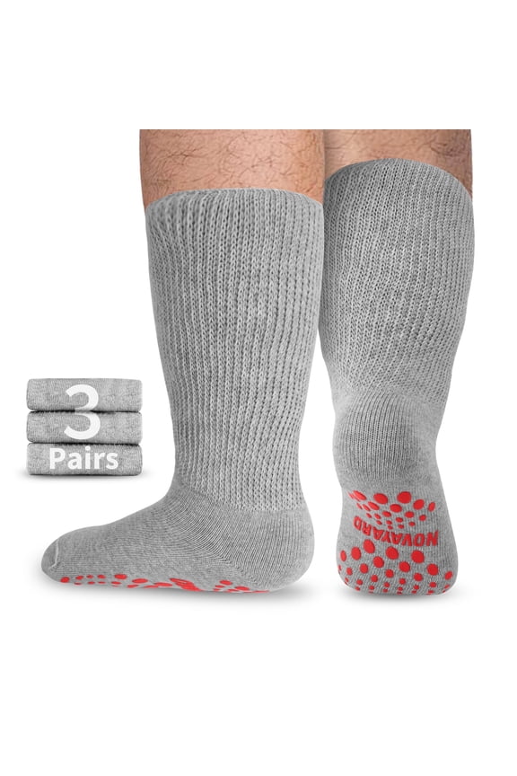 3 Pairs Non Slip Hospital Socks Wide Crew Edema Bariatric Socks