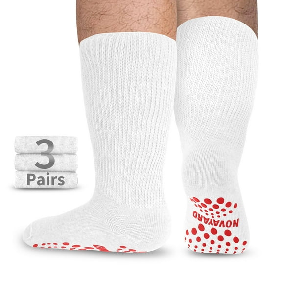 NOVAYARD 3 Pairs Non Slip Hospital Socks Wide Crew Edema Bariatric Socks