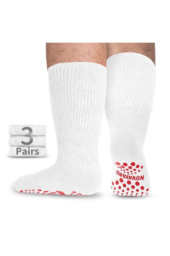 3 Pairs Non Slip Hospital Socks Wide Crew Edema Bariatric Socks