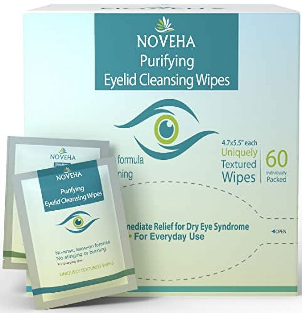 NOVEHA Eyelid & Lash Wipes for Itchy and Dry Eyes & Styes Pack of 60