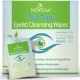 thumbnail image 1 of NOVEHA 60PCs Tea Tree Oil Eyelid Wipes | Blepharitis, Itchy & Stye Eyes – With Hyaluronic Acid, Green Tea & Chamomile, Natural Eye Makeup Remover & Daily Cleanser | Individually Wrapped, 1 of 10