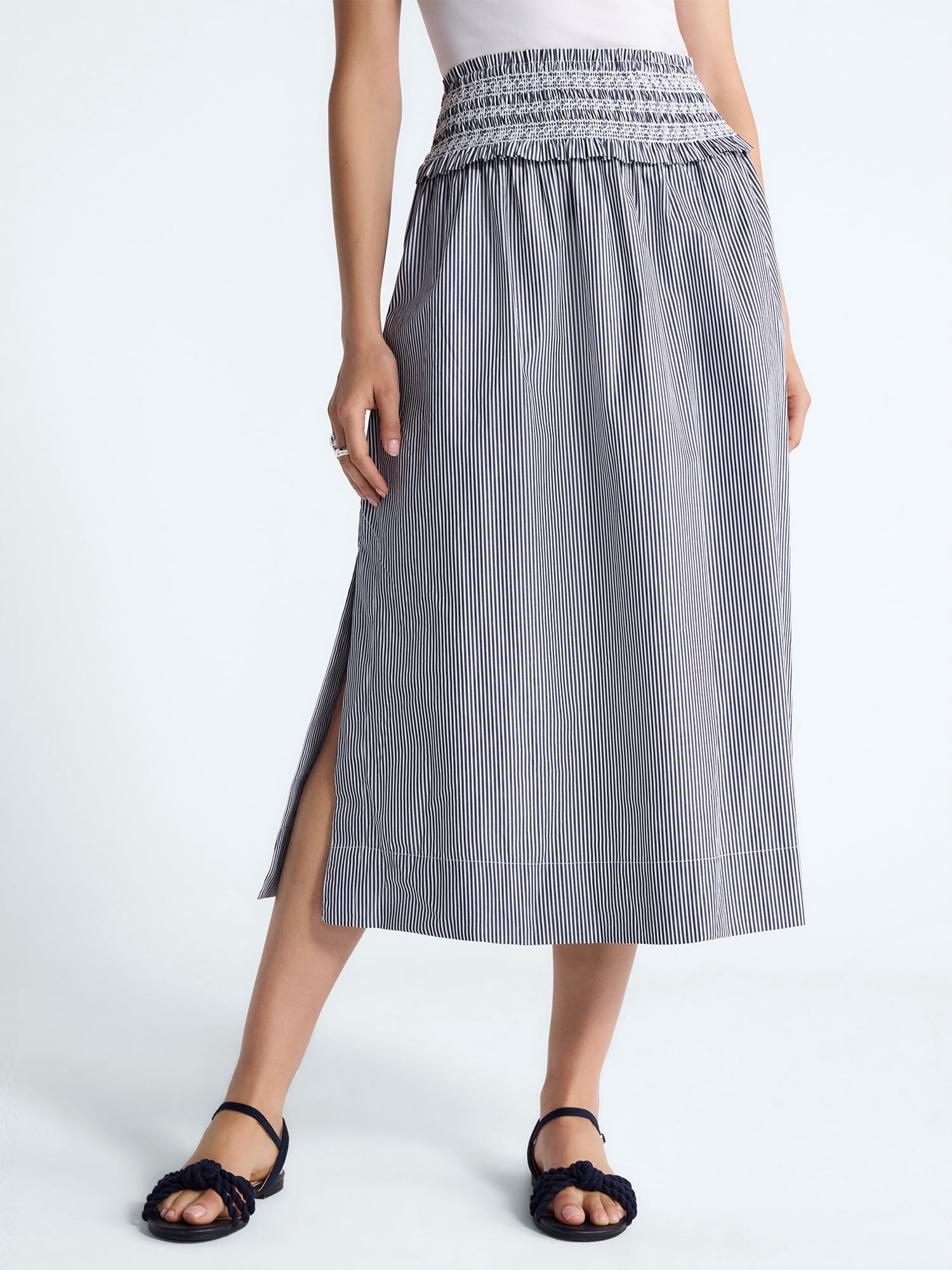 Free Assembly Women's and Women's Plus Striped Cotton Maxi Skirt with Smocked Waist, Sizes XS-4X