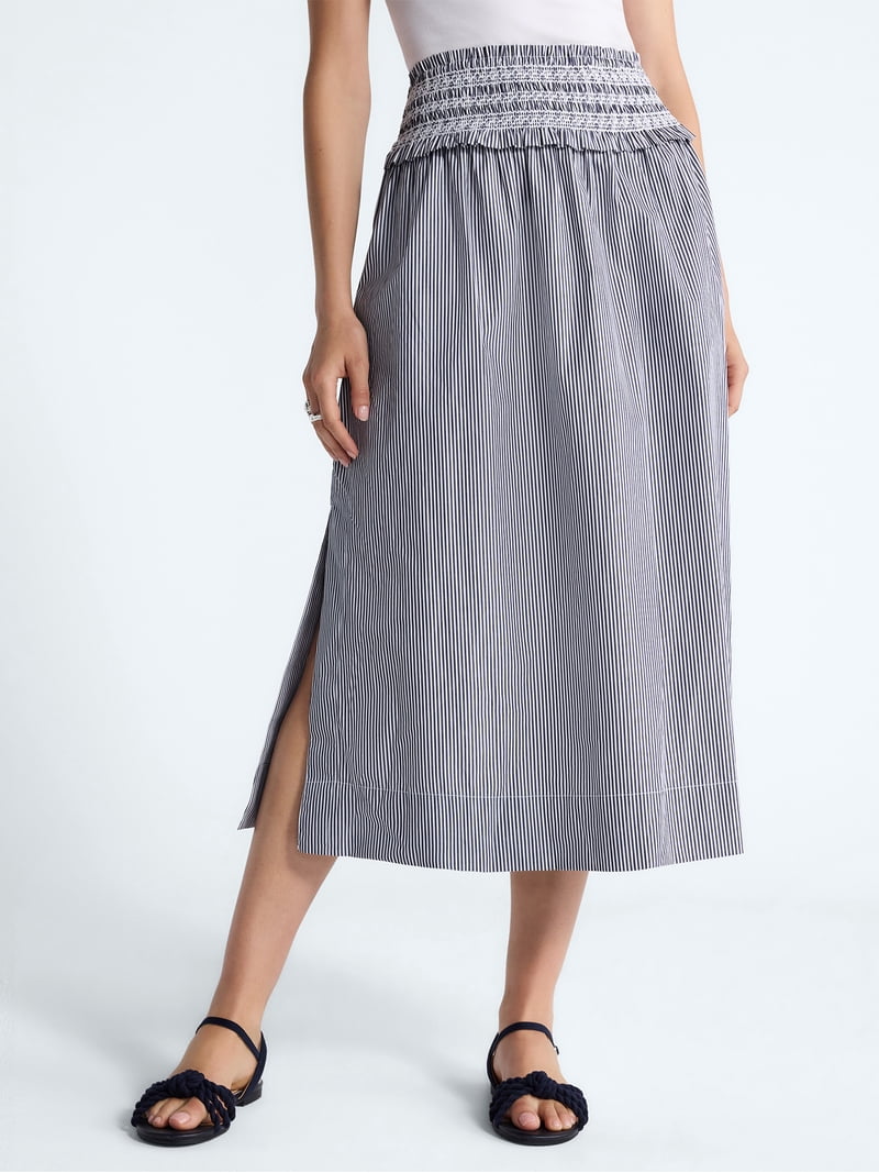 Free Assembly Women's and Women's Plus Striped Cotton Maxi Skirt