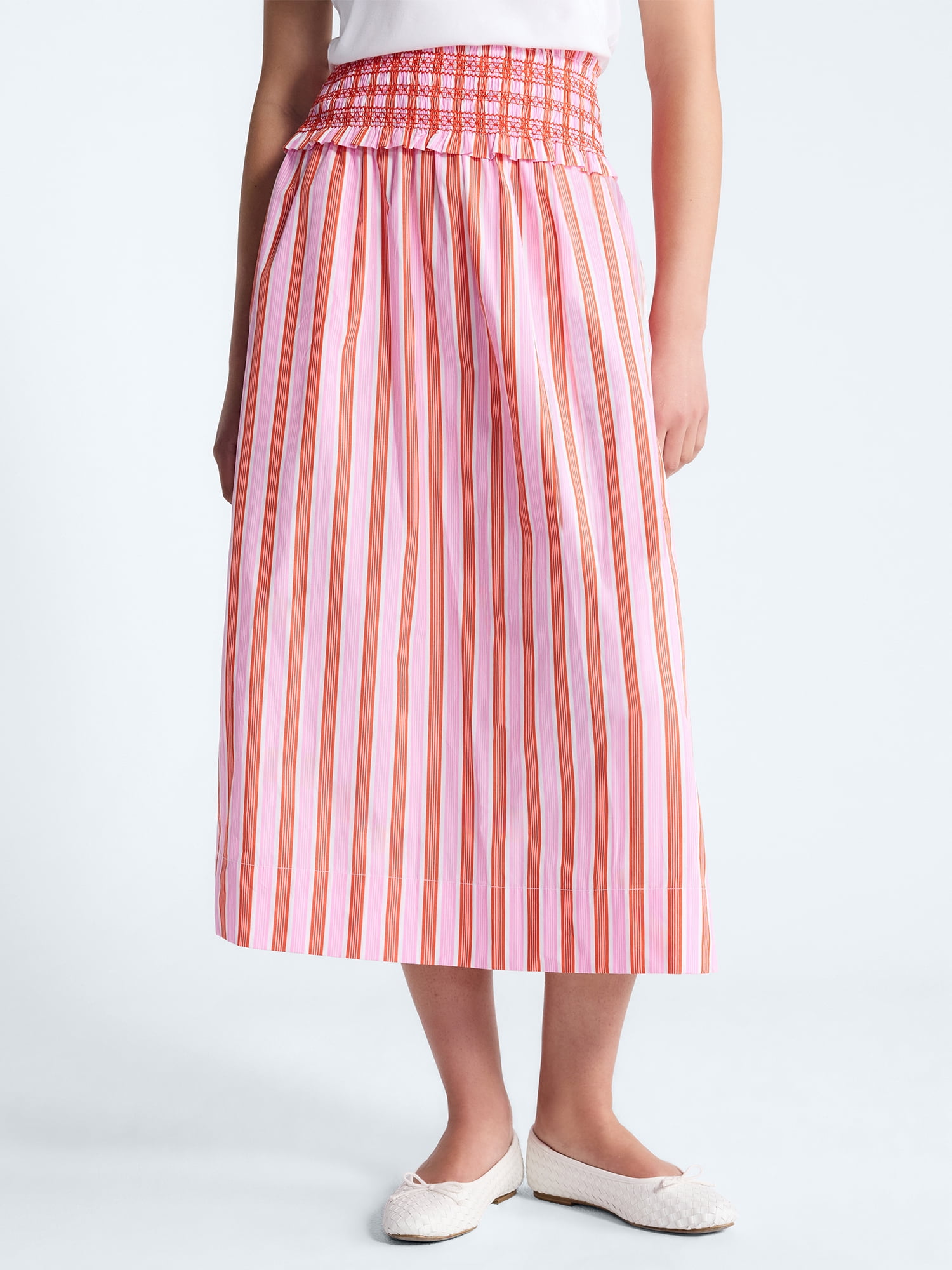 Free Assembly Women's and Women's Plus Striped Cotton Maxi Skirt with Smocked Waist, Sizes XS-4X