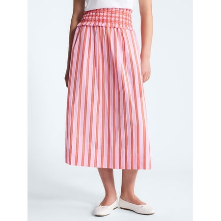 Free Assembly Women's and Women's Plus Striped Cotton Maxi Skirt with Smocked Waist, Sizes XS-XL