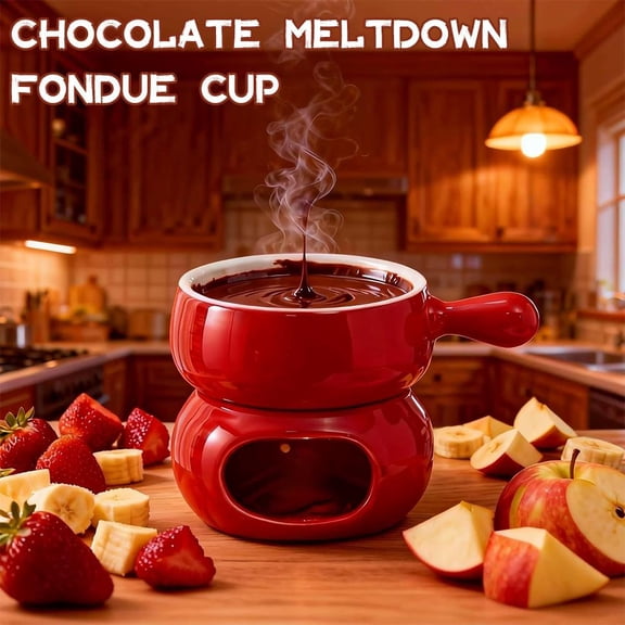 NOVELAR 10 oz Ceramic Dessert Fondue Pot with Fork, Easy-Clean Two-Piece Design, Creates a Sophisticated Ambiance for Intimate Gatherings and Special Occasions