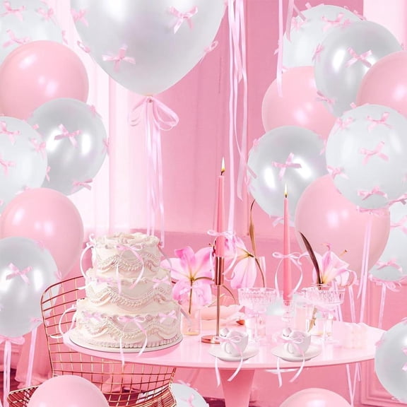 NOVELAR 12 Inch Balloons with 30 Decorative Bow Ties, Easy to Match with Other Party Decorations, Great for Birthday Parties and Wedding Receptions