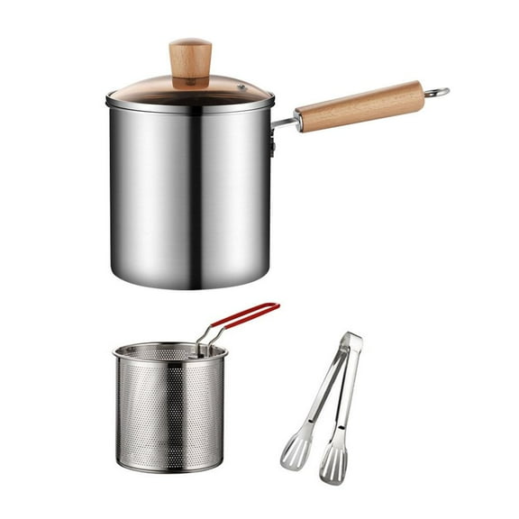 NOVELAR 3L Stainless Steel Fry Pot with Wooden Handle, Rust-Resistant and Easy to Clean, Ideal for Deep Frying Snacks and Appetizers
