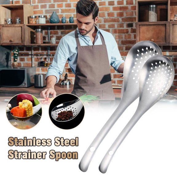 NOVELAR 9.25 Inch Stainless Steel Perforated Spoon, Easy to Clean and Dishwasher Safe, Essential for Straining Broth and Vegetables