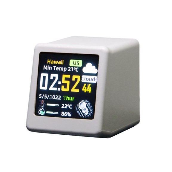 NOVELAR Animated Weather Display Clock, 1.57-Inch Tall with Temperature & Humidity, Colorful Desktop Companion for Bedroom or Office