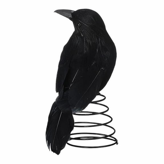 NOVELAR Black Crow Tree Topper, 6.3 Inch Simulated Feather Decoration, Perfect for Adding Eerie Charm to Tabletop or Large Trees