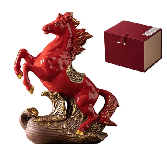 NOVELAR Ceramic Horse Statue with Wood Base, 6.61 inches high, Symbolizes Luck and Success, Elegant Living Room or Study Centerpiece