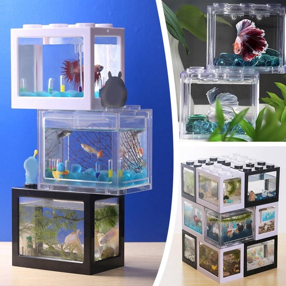 NOVELAR Creative Betta Fish Habitat, 3.94 x 4.72 x 3.15 inches, High-Permeability Plastic Tank, Building Block Aesthetic for Clear Observation, Decorative Mini Aquarium for Home Decor and Gifts