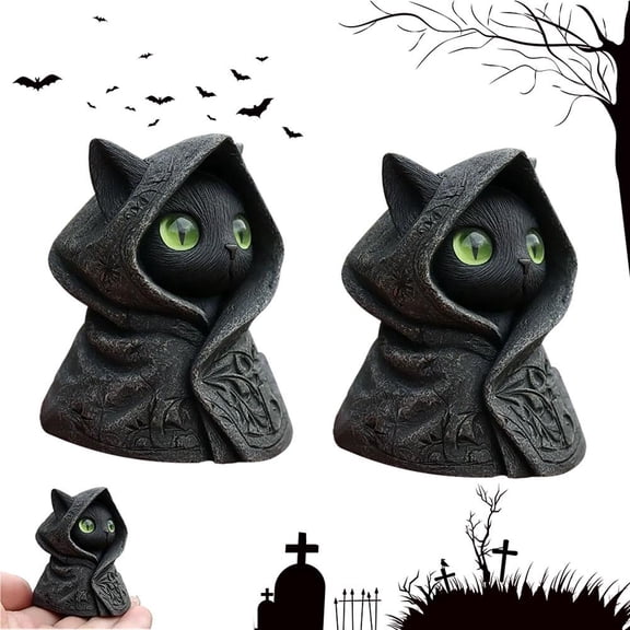 NOVELAR Decorative Hooded Cat Figurine, 3.12 in Tall Solid Resin Statue, Artistic and Playful Design, Enhances Home or Office Ambiance, Great for Collectors or All Ages