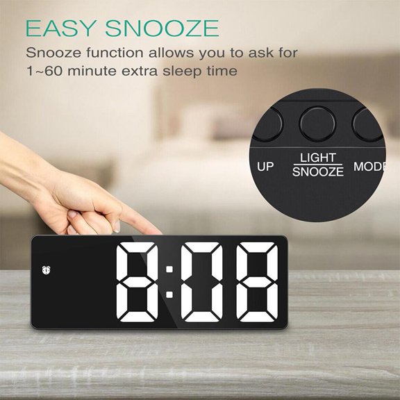 NOVELAR Electronic Alarm Clock with Snooze Button, 1-60 Minute Snooze Timer, Clear LED Display with Night Mode, Compact Design for Bedside Table