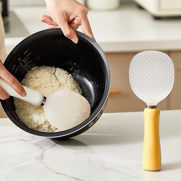 NOVELAR Ergonomic Rice Scoop, 8.4 in, Flexible PP Material Safe for Non-Stick Pots, Secure Grip and Upright Storage, Great for Hot Rice Serving and Kitchen Organization
